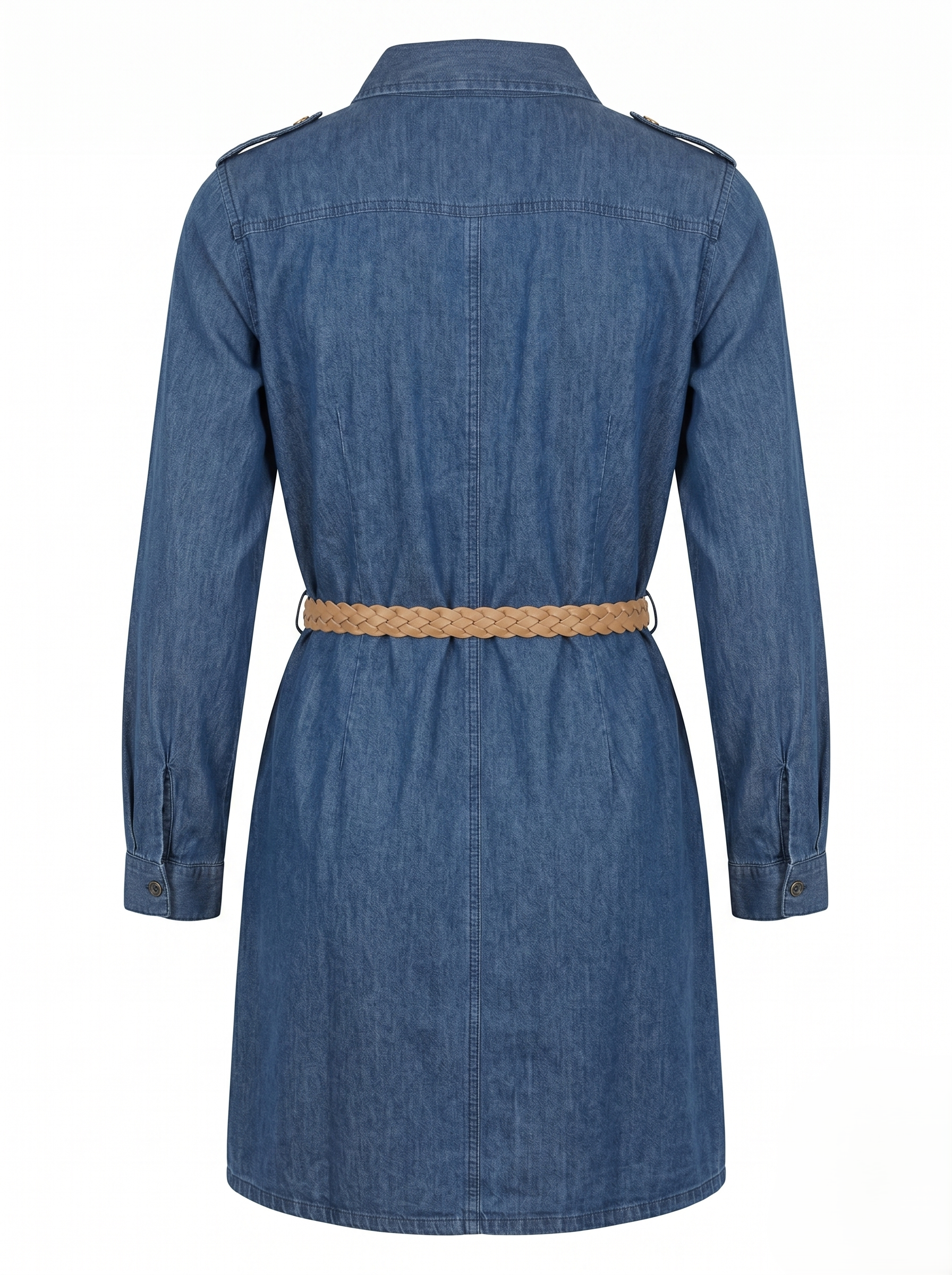 Vestido Camisero De Mezclilla Tono Obscuro Casual Incluye Cinturón