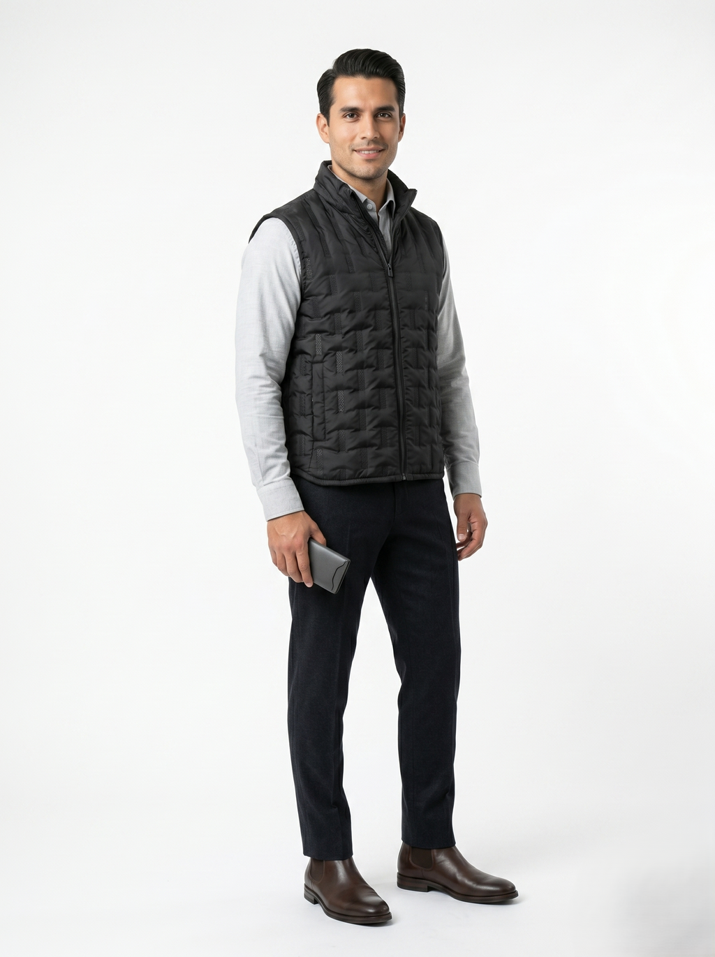 Chaleco Texturizado Capitonado Negro Casual Ligero