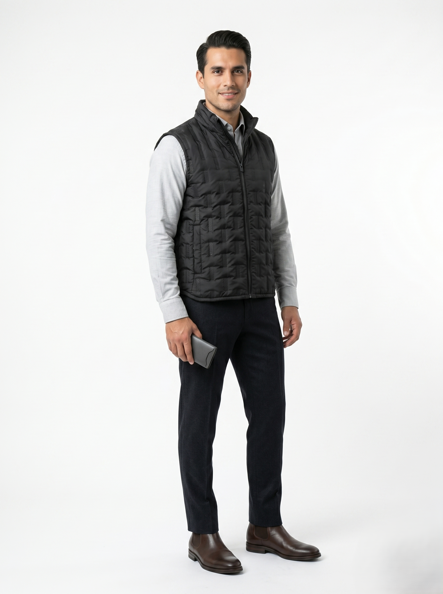 Chaleco Texturizado Capitonado Negro Casual Ligero