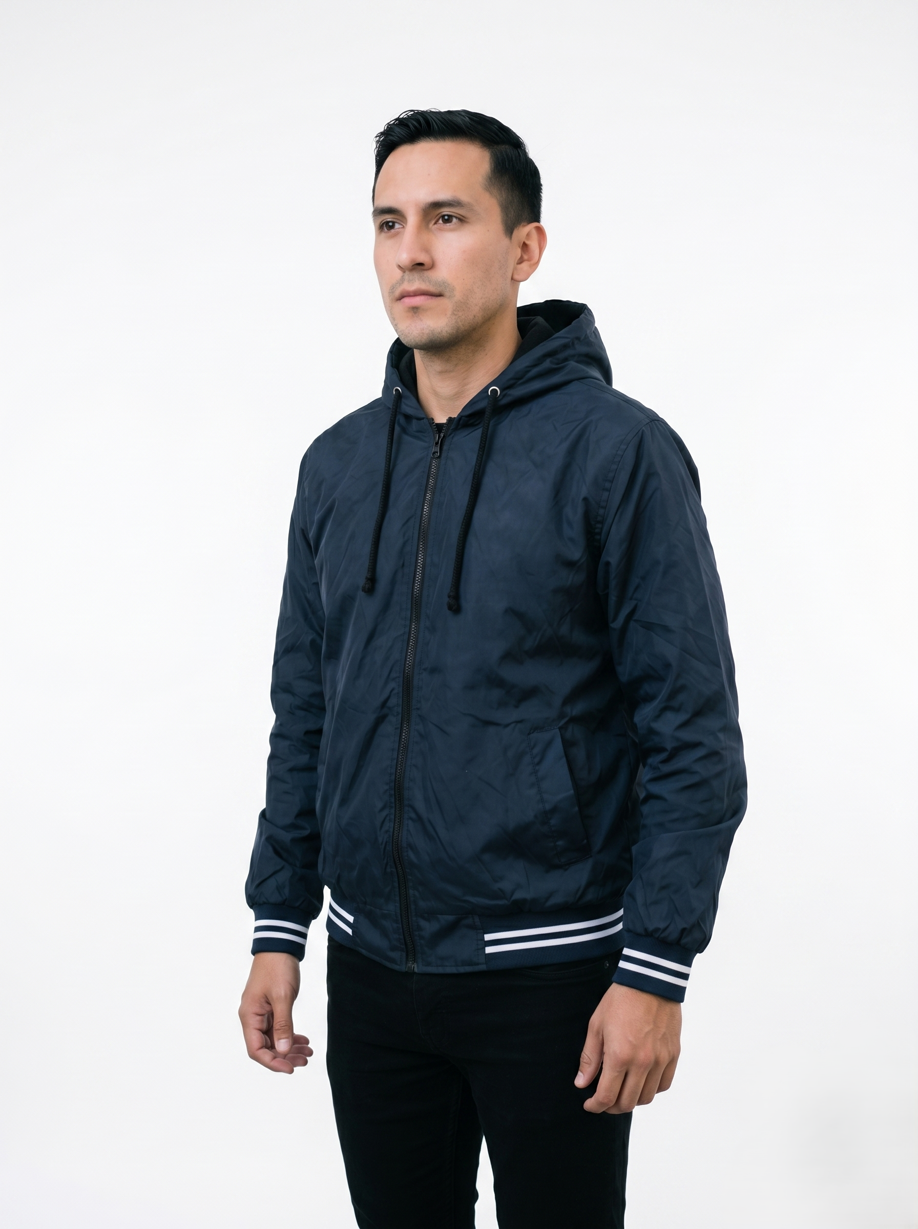 Sudadera Polar Ligera Para Hombre Con Gorro Azul Marino