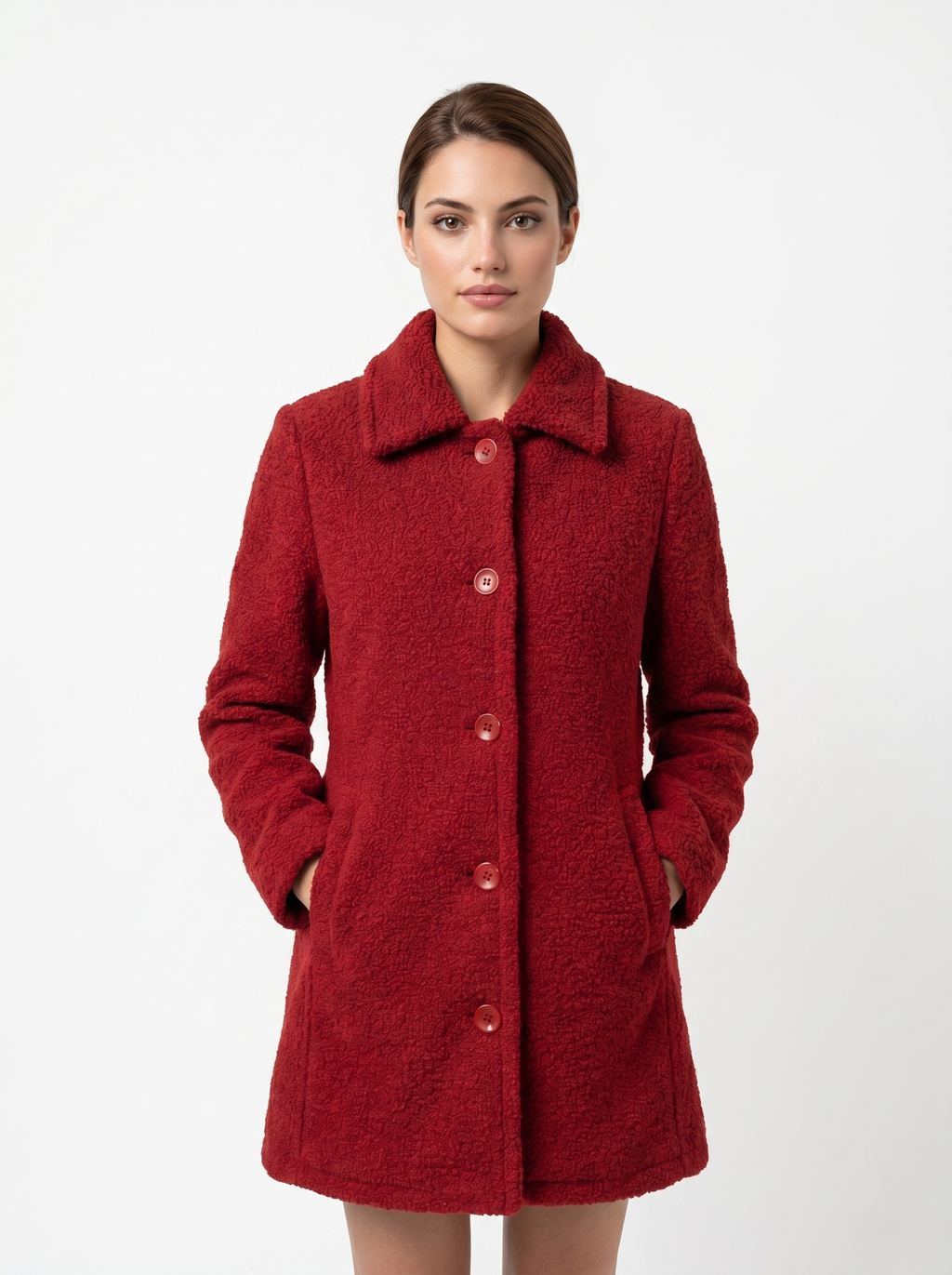Gabardina De Textura Con Botones En Contraste Color Rojo