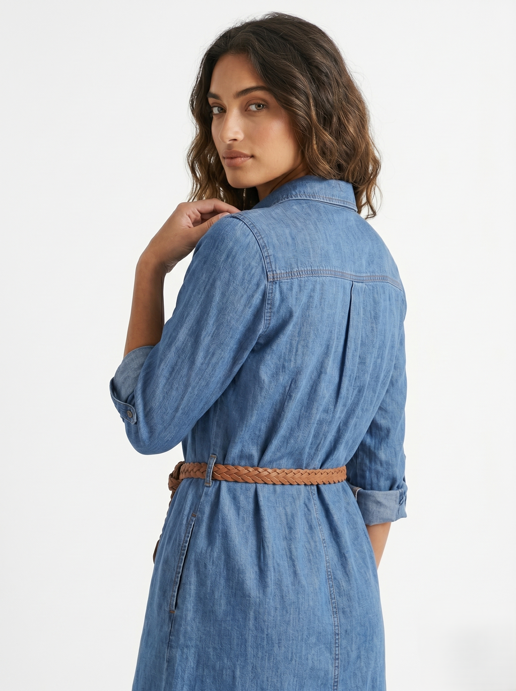 Vestido Camisero De Mezclilla Tono Medio Casual Incluye Cinturón