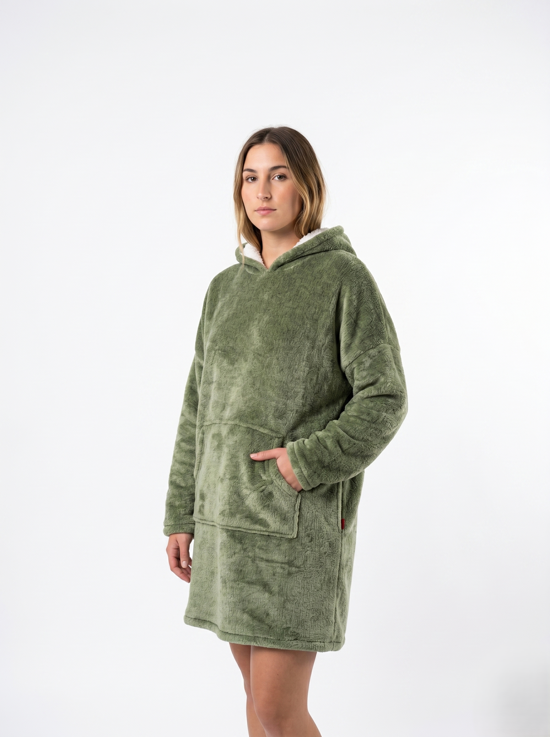 Sudadera Cobija Oversized Premium con Forro de Borreguillo Color Verde