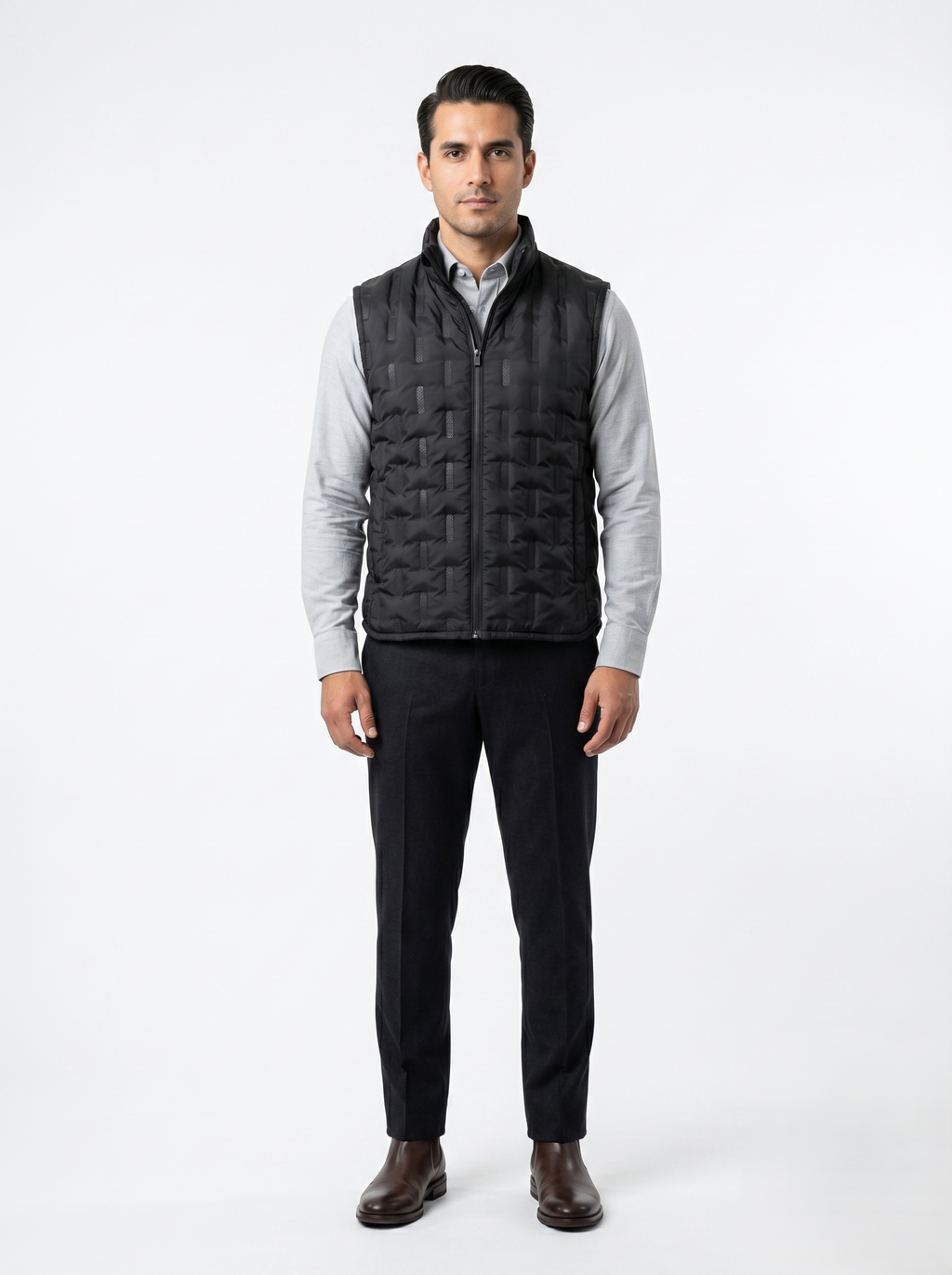 Chaleco Texturizado Capitonado Negro Casual Ligero