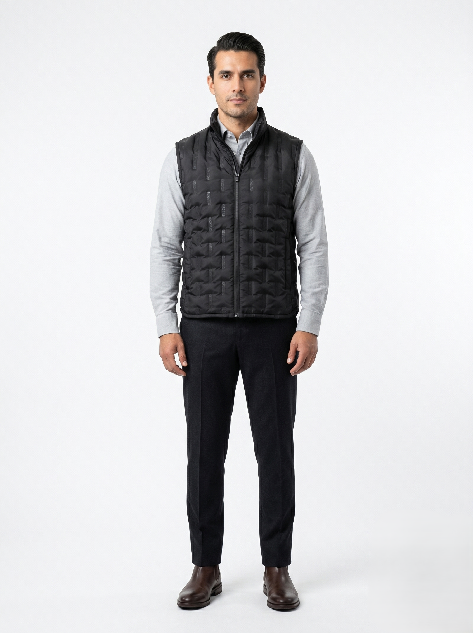 Chaleco Texturizado Capitonado Negro Casual Ligero