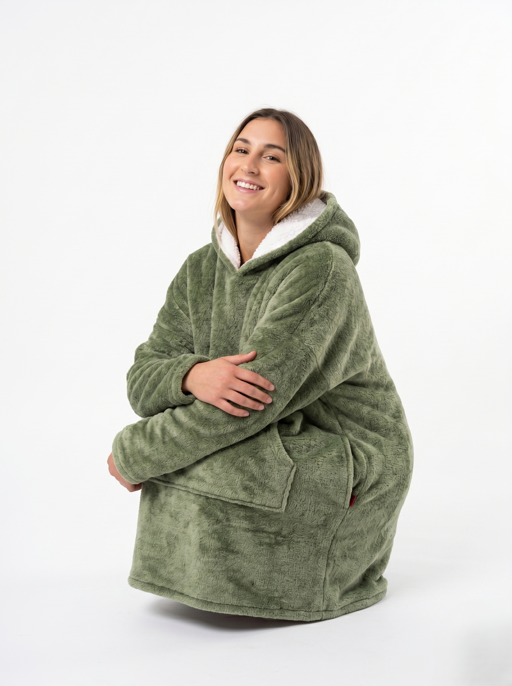 Sudadera Cobija Oversized Premium con Forro de Borreguillo Color Verde