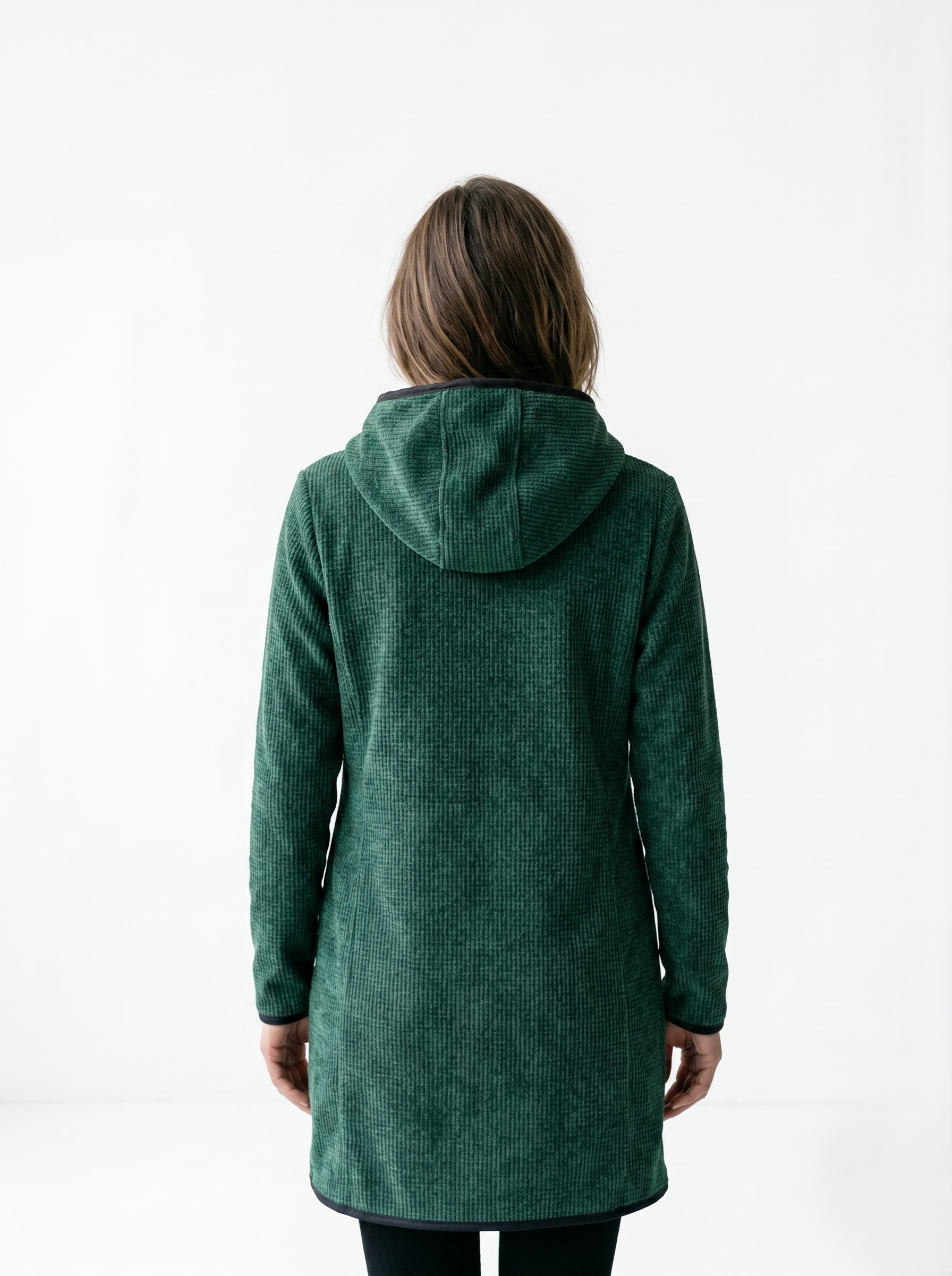 Abrigo Largo Texturizado con Gorro y Cierre Color Verde
