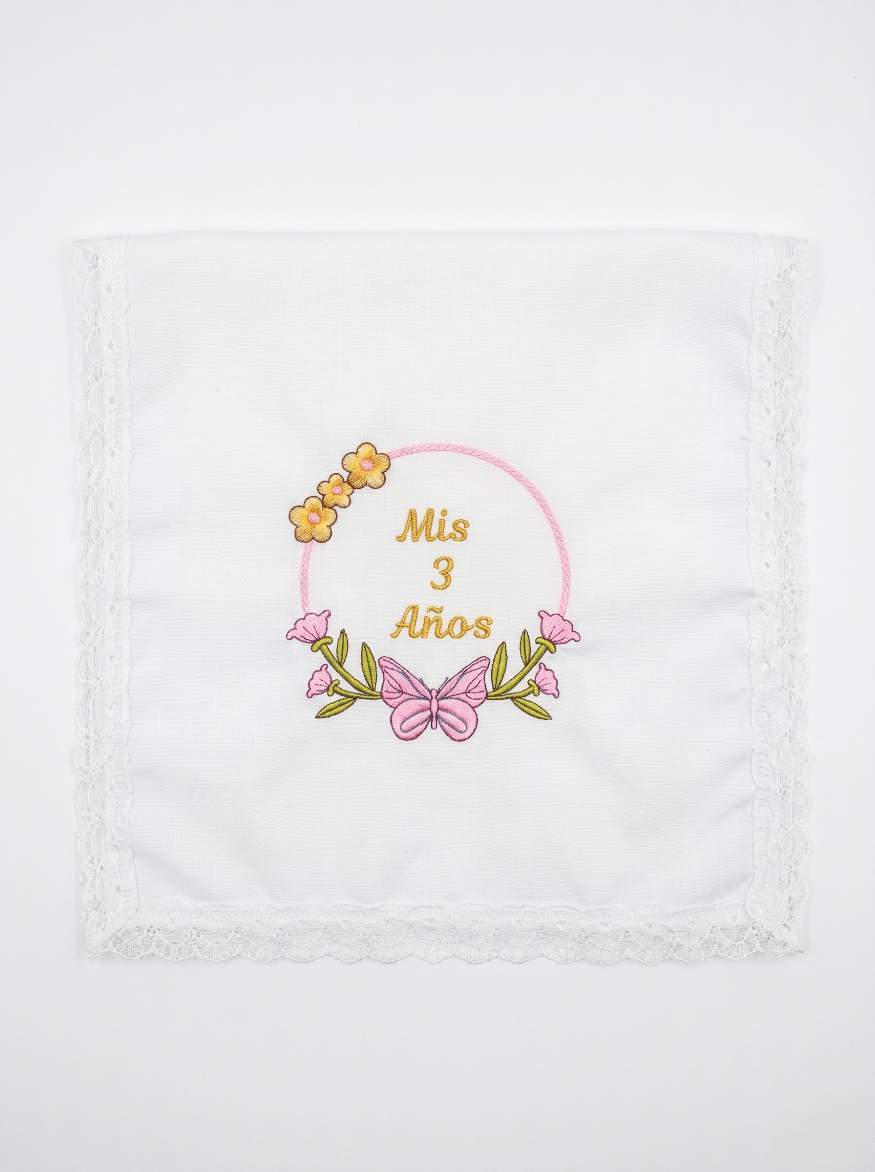 12 Servilletas Bordadas Para Fiestas De 3 Años