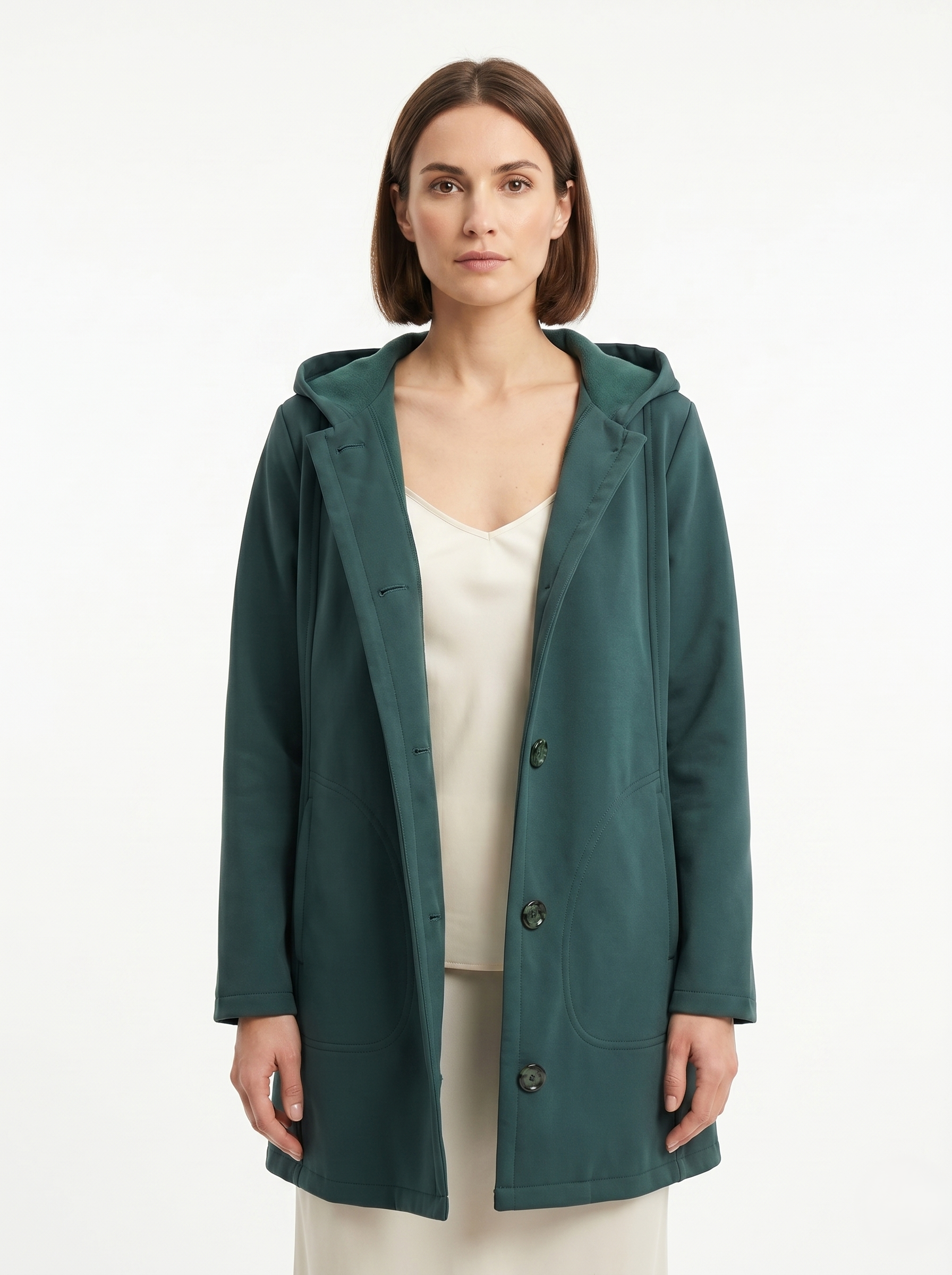 Chamarra Softshell Verde Oliva con Capucha y Corte Estilizado para Mujer