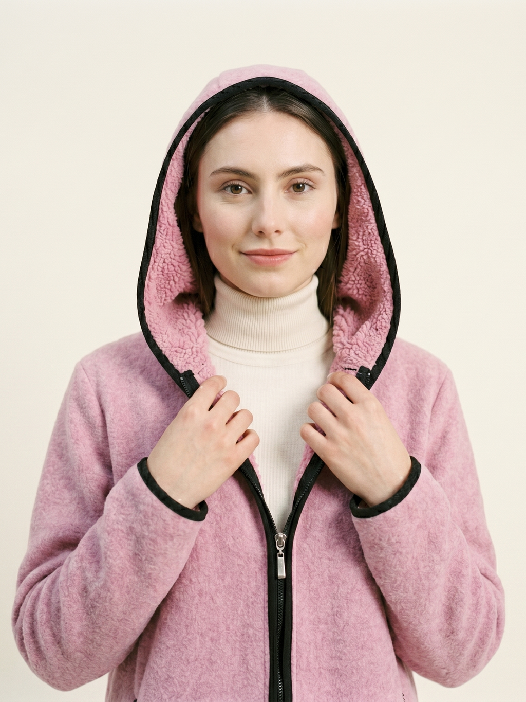 Abrigo Largo Texturizado con Gorro y Cierre Color Rosa