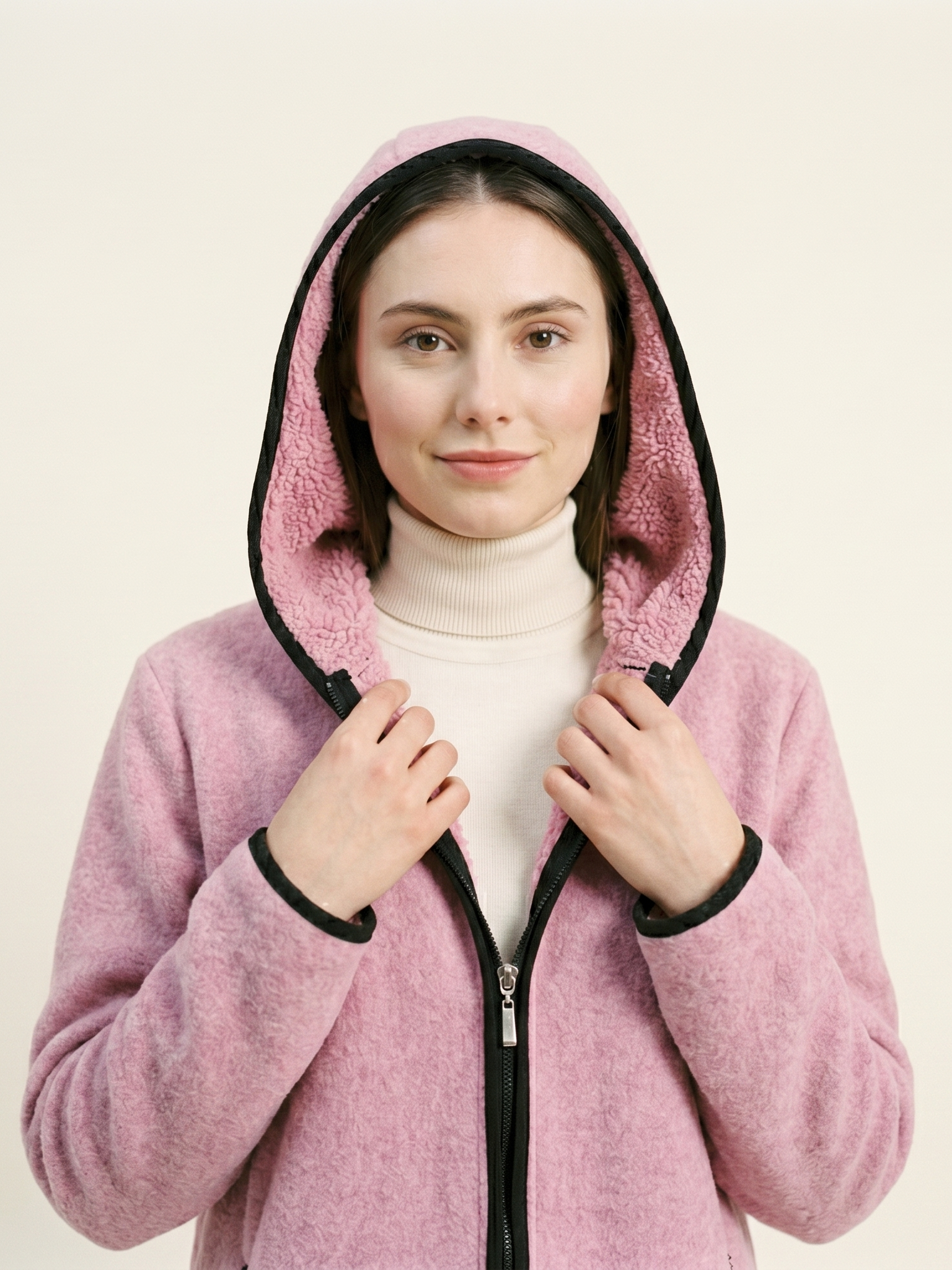 Abrigo Largo Texturizado con Gorro y Cierre Color Rosa