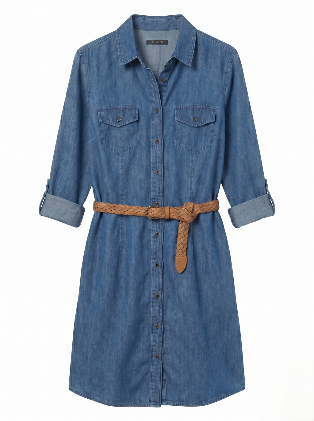 Vestido Camisero De Mezclilla Tono Medio Casual Incluye Cinturón