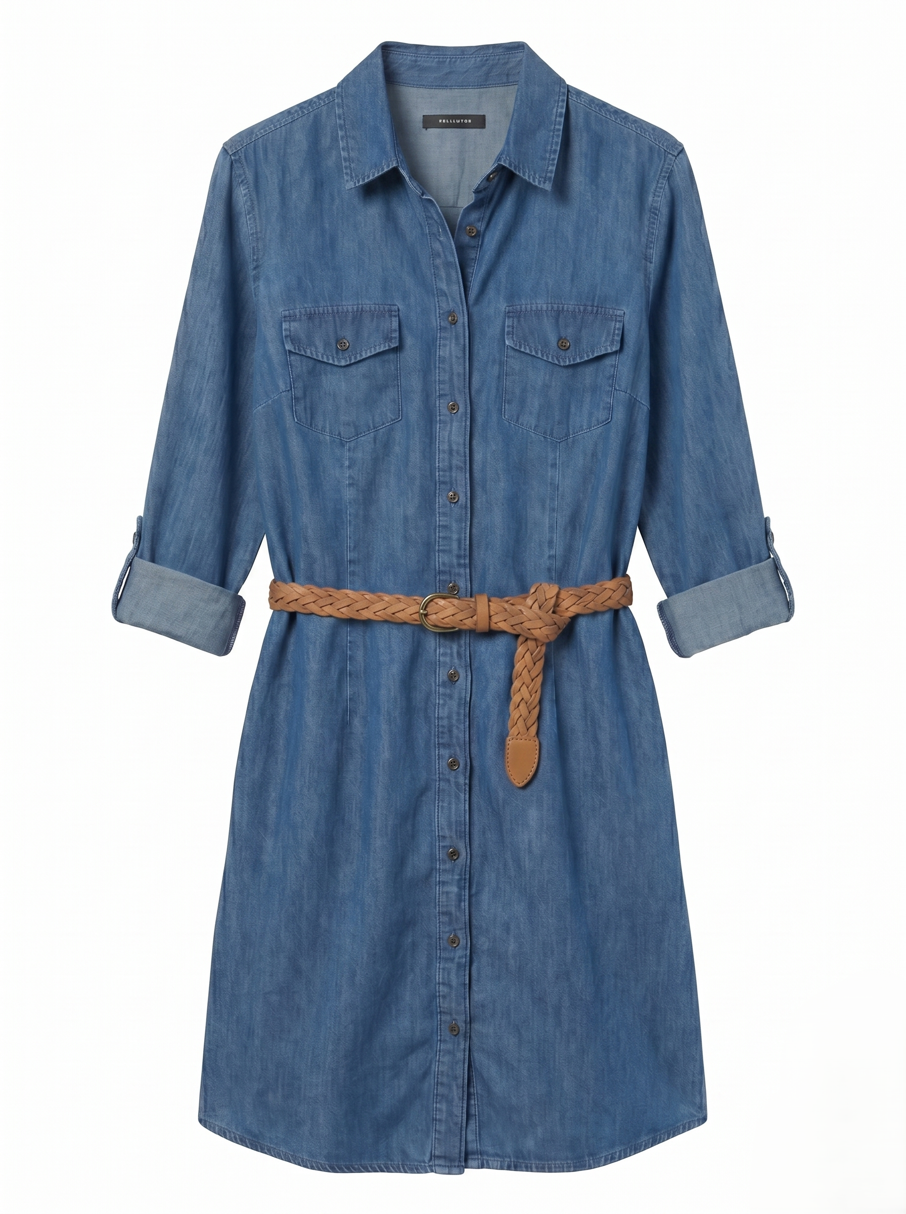 Vestido Camisero De Mezclilla Tono Medio Casual Incluye Cinturón