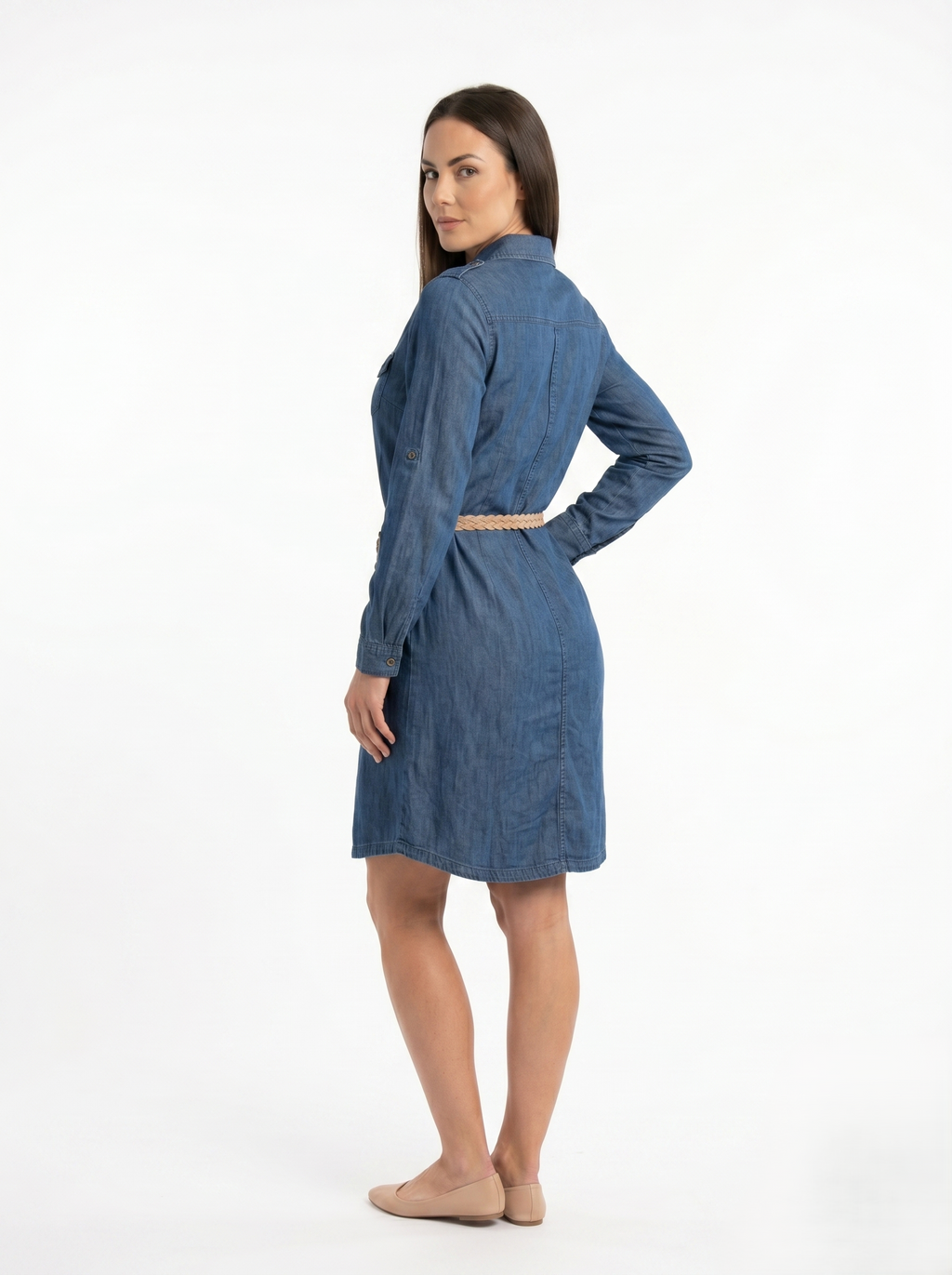 Vestido Camisero De Mezclilla Tono Obscuro Casual Incluye Cinturón