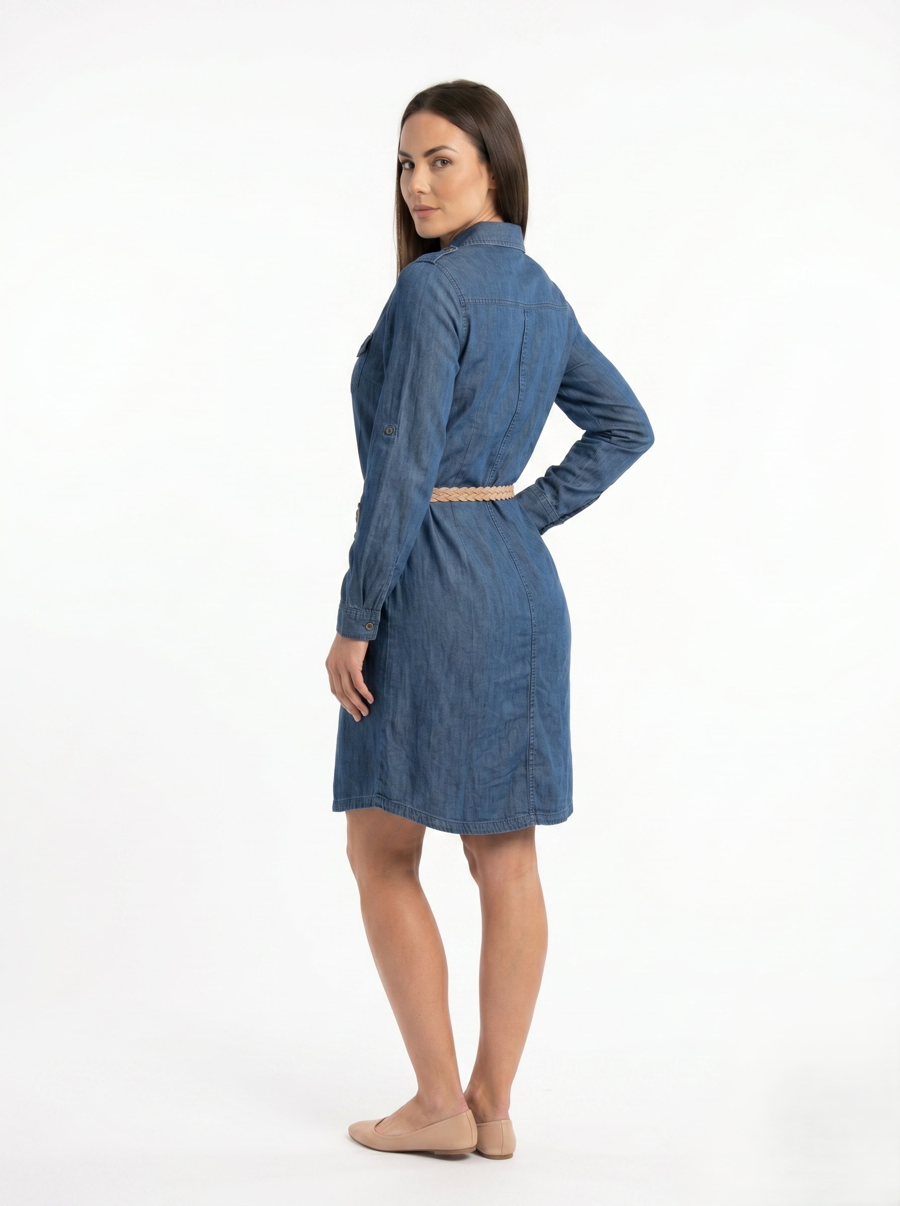 Vestido Camisero De Mezclilla Tono Obscuro Casual Incluye Cinturón