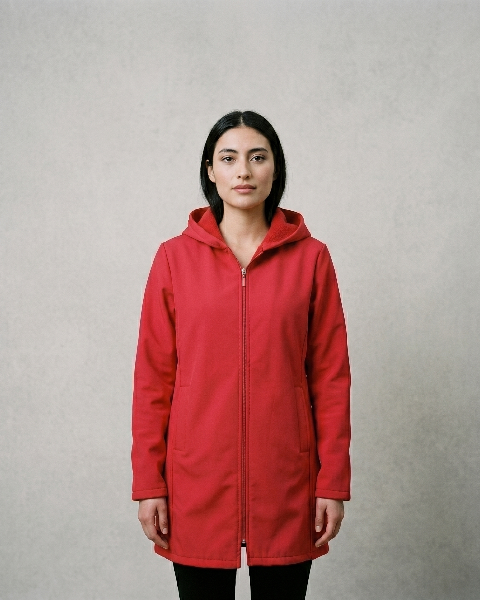 Chamarra Softshell Rojo con Capucha y Corte Estilizado para Mujer
