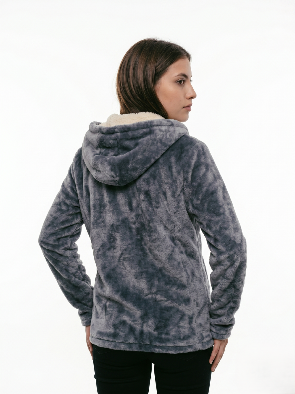 Chamarra Polar Térmica con Capucha y Forro Sherpa Gris Ártico