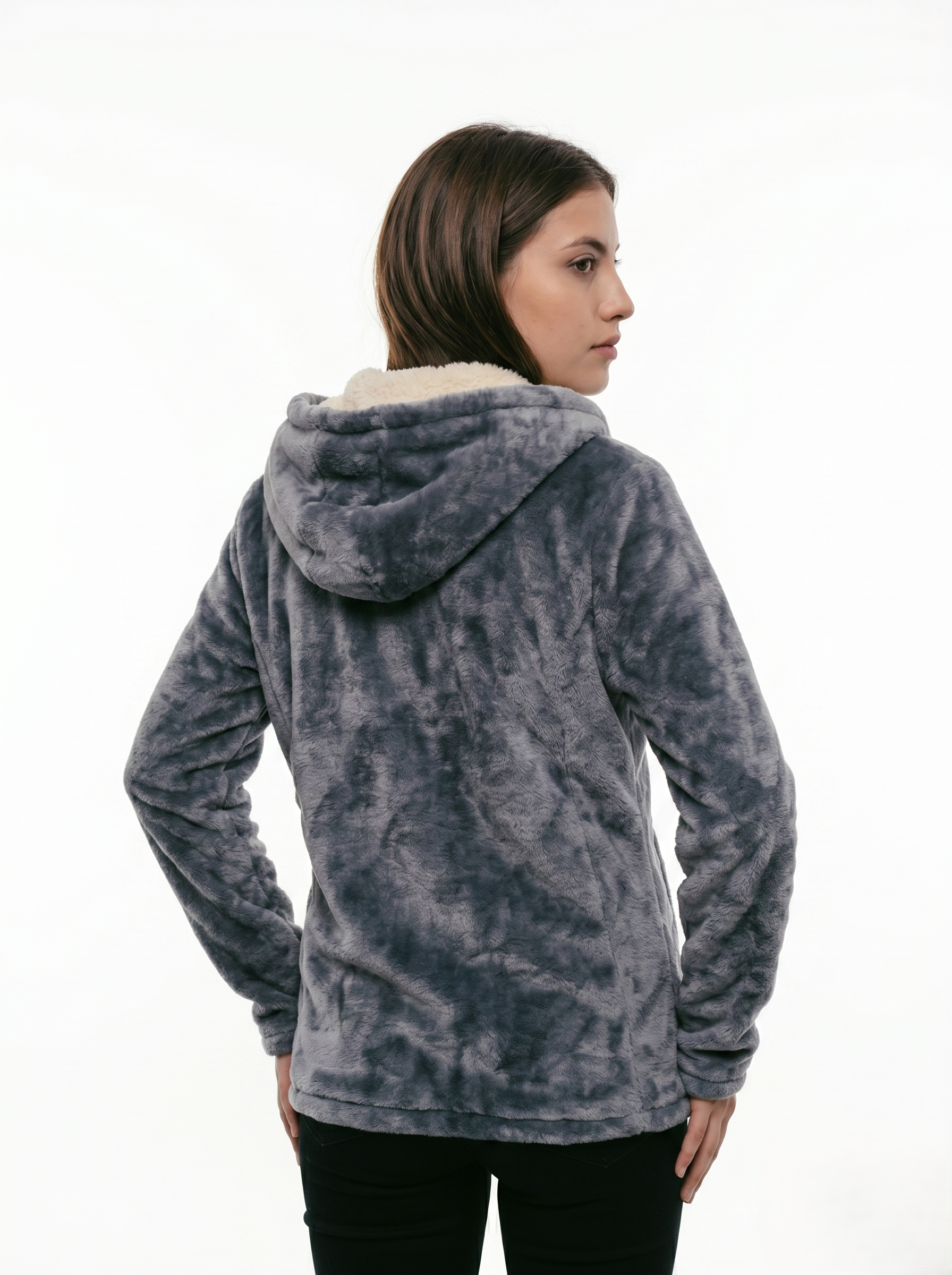 Chamarra Polar Térmica con Capucha y Forro Sherpa Gris Ártico