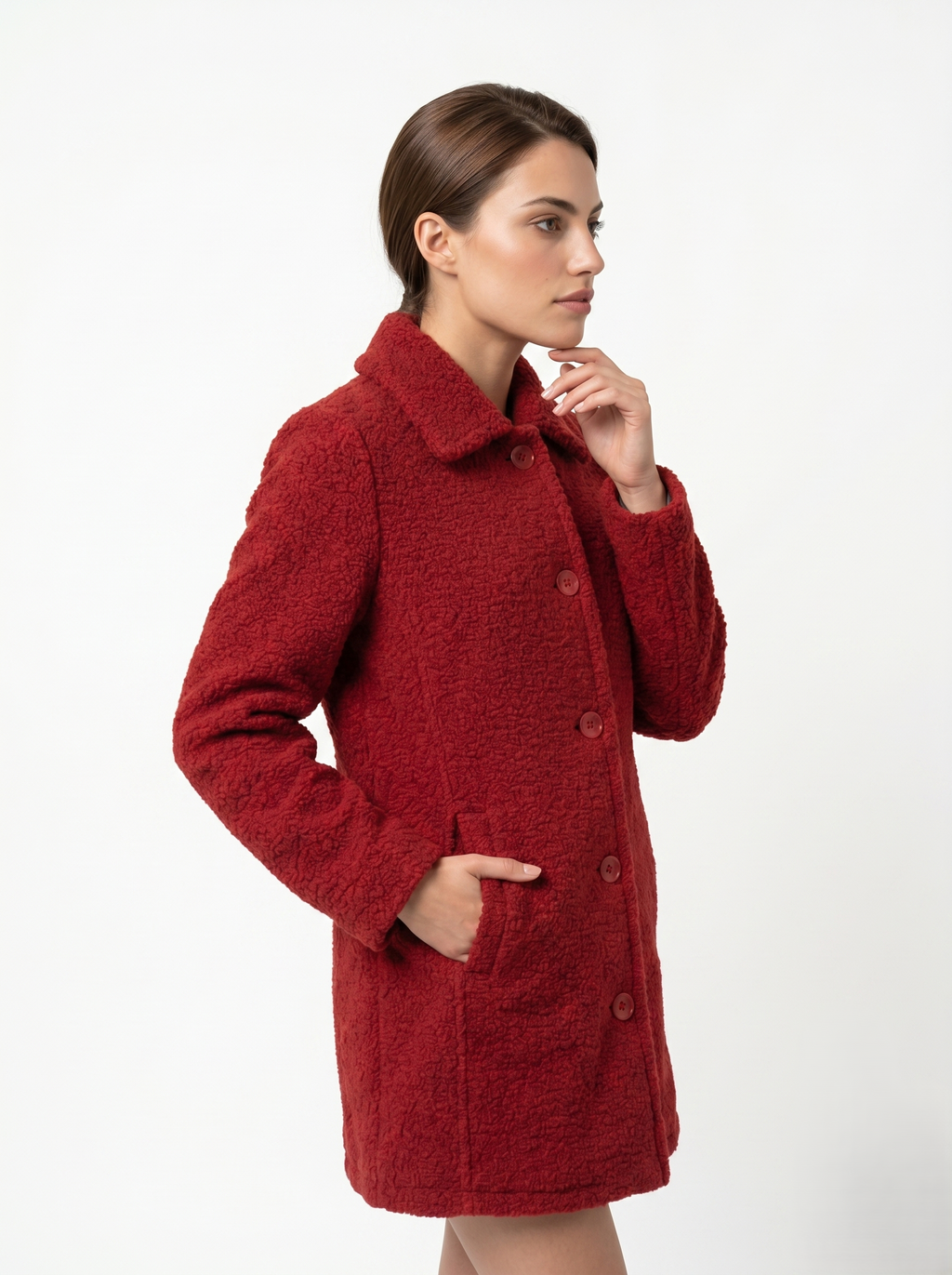 Gabardina De Textura Con Botones En Contraste Color Rojo