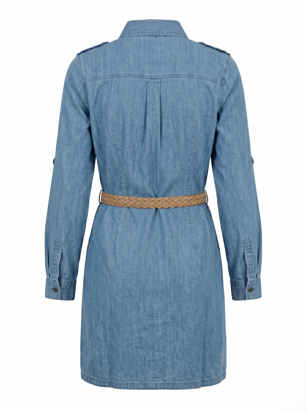 Vestido Camisero De Mezclilla Tono Claro Casual Incluye Cinturón