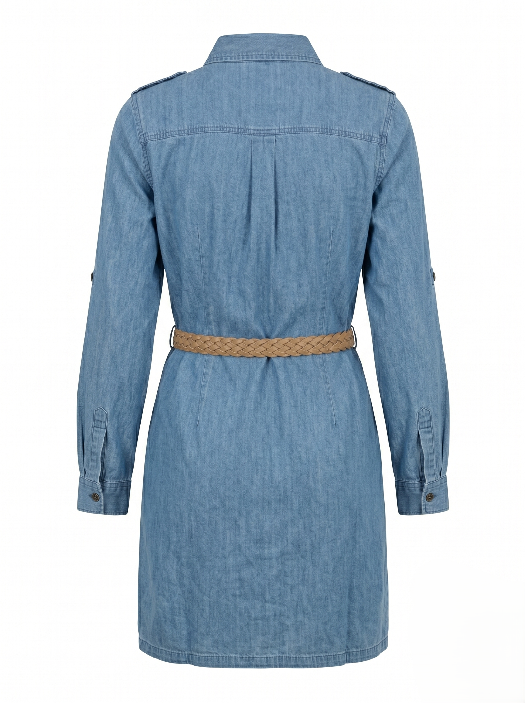 Vestido Camisero De Mezclilla Tono Claro Casual Incluye Cinturón