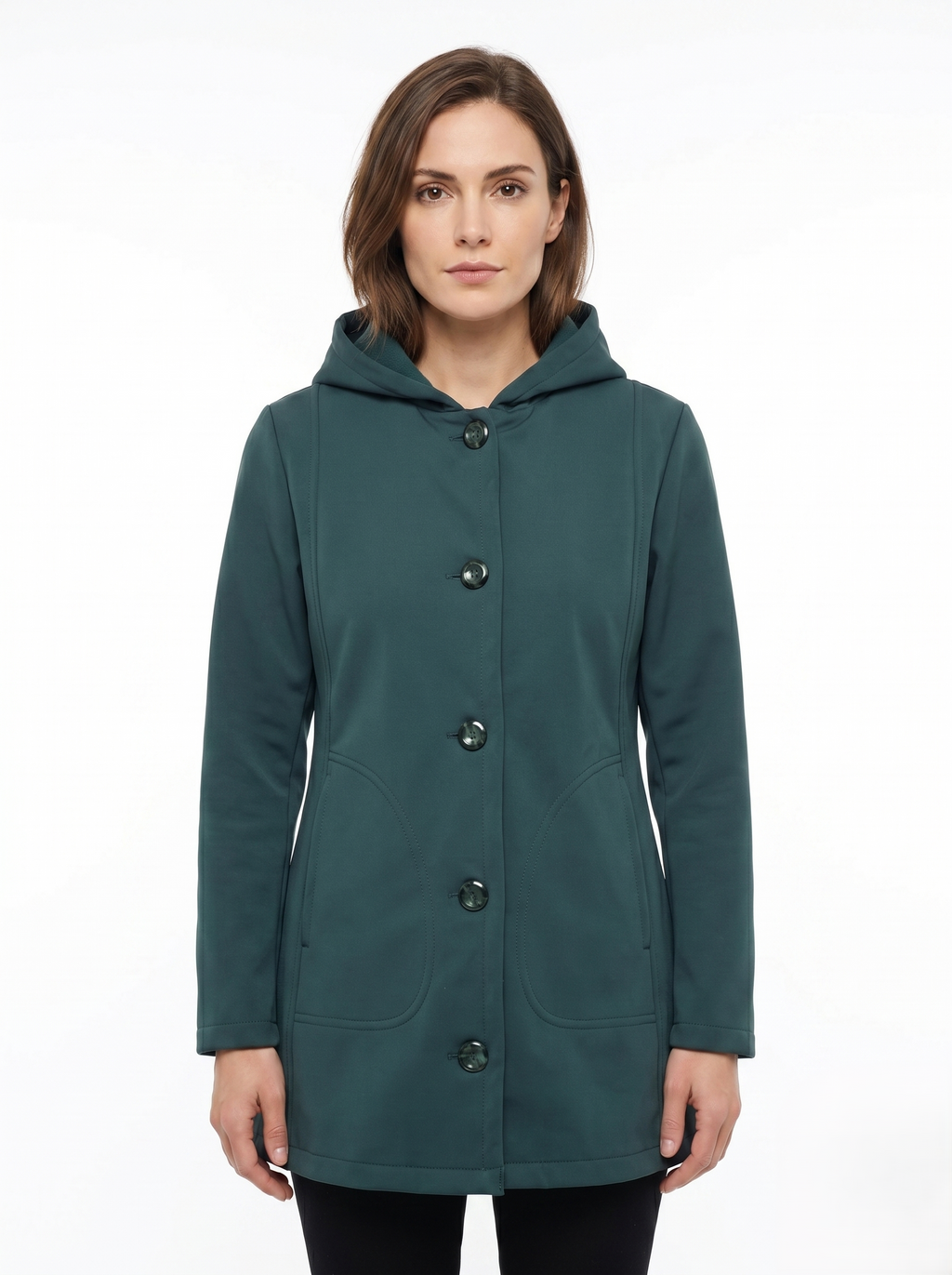 Chamarra Softshell Verde Oliva con Capucha y Corte Estilizado para Mujer