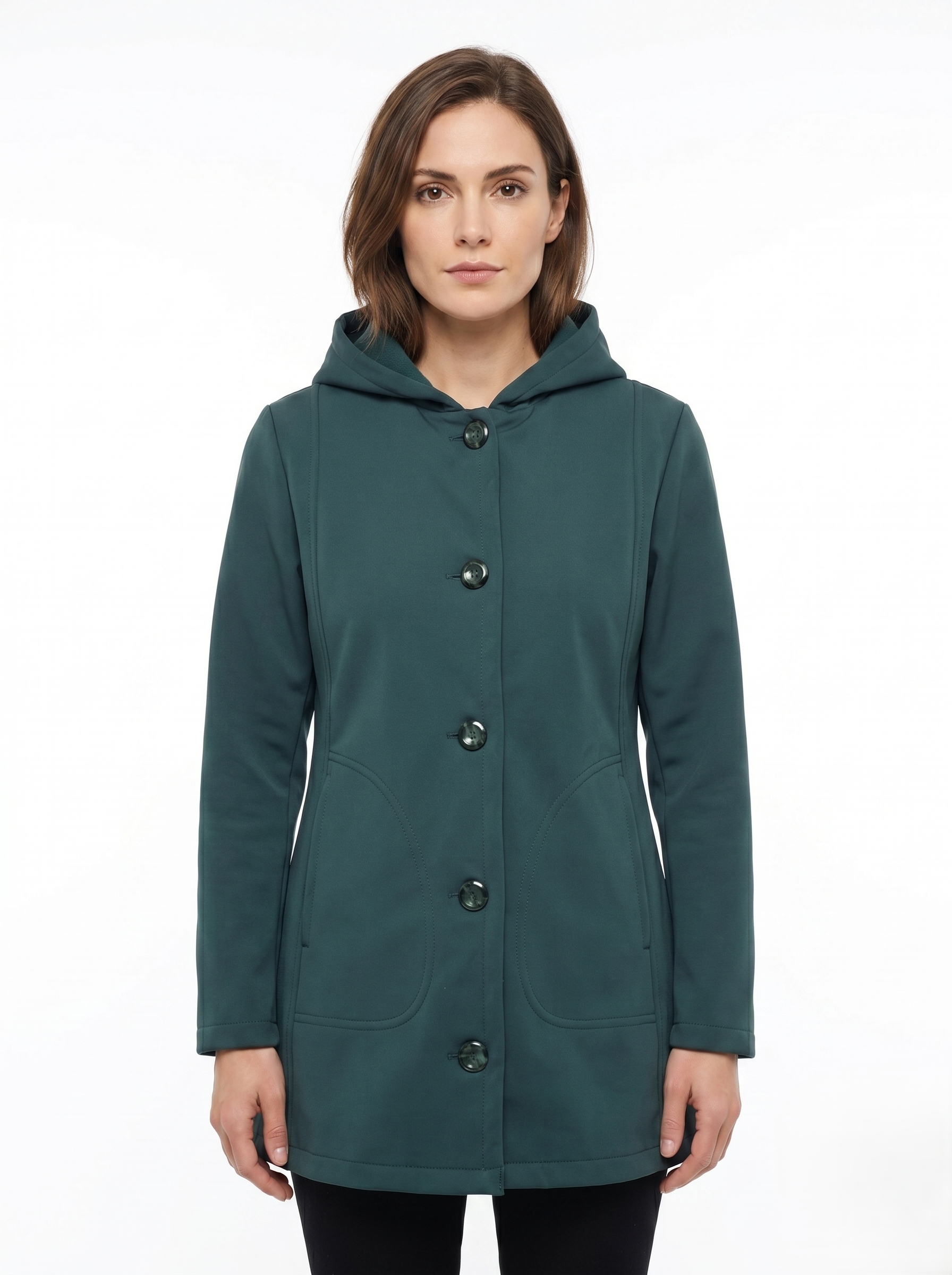Chamarra Softshell Verde Oliva con Capucha y Corte Estilizado para Mujer