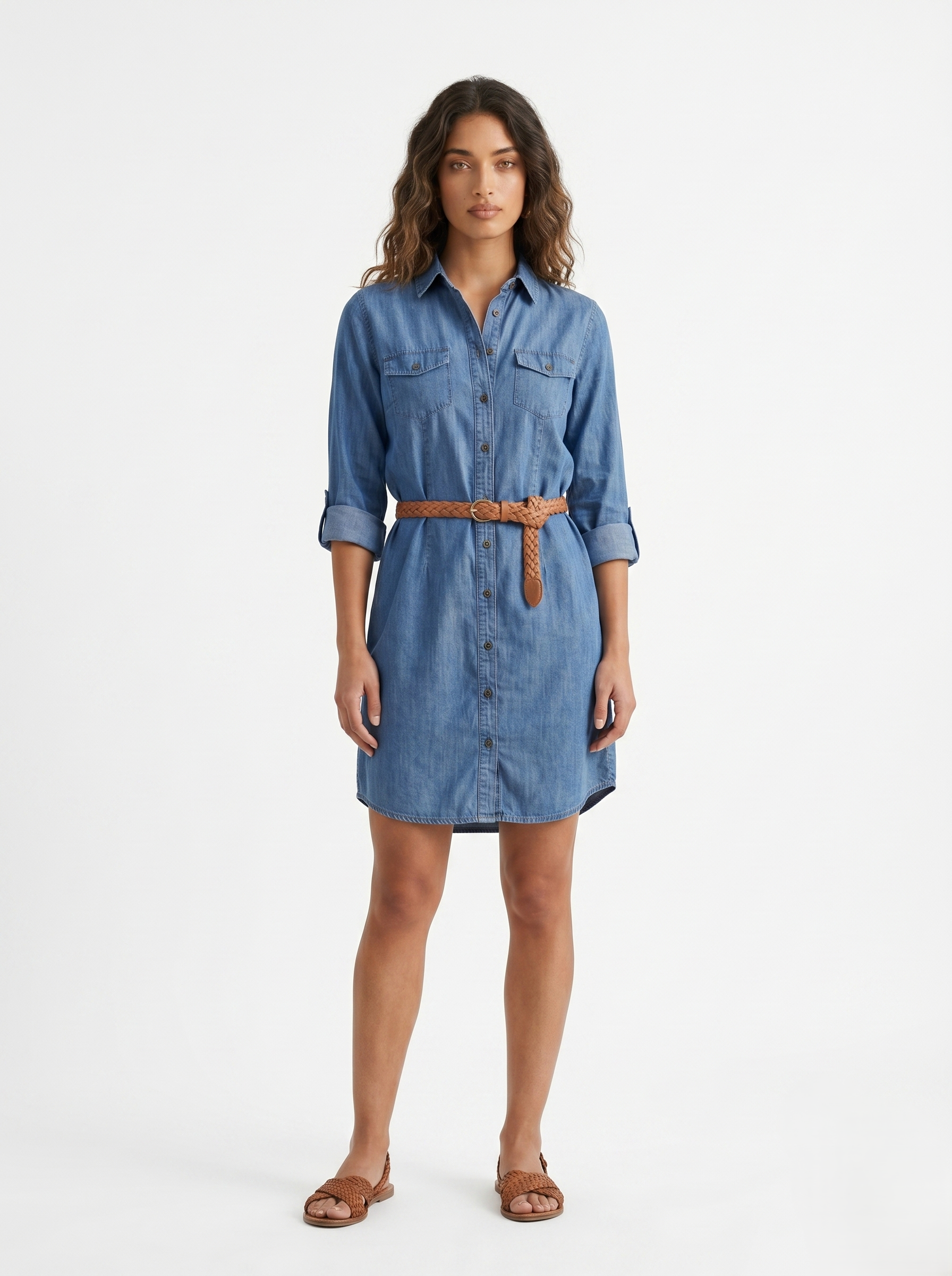 Vestido Camisero De Mezclilla Tono Medio Casual Incluye Cinturón