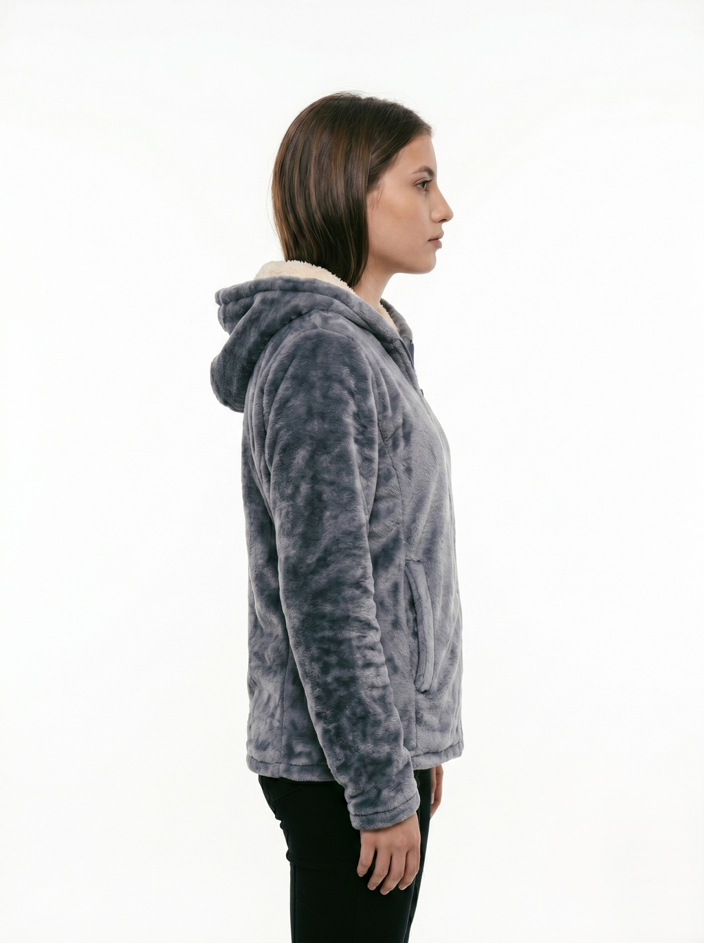 Chamarra Polar Térmica con Capucha y Forro Sherpa Gris Ártico