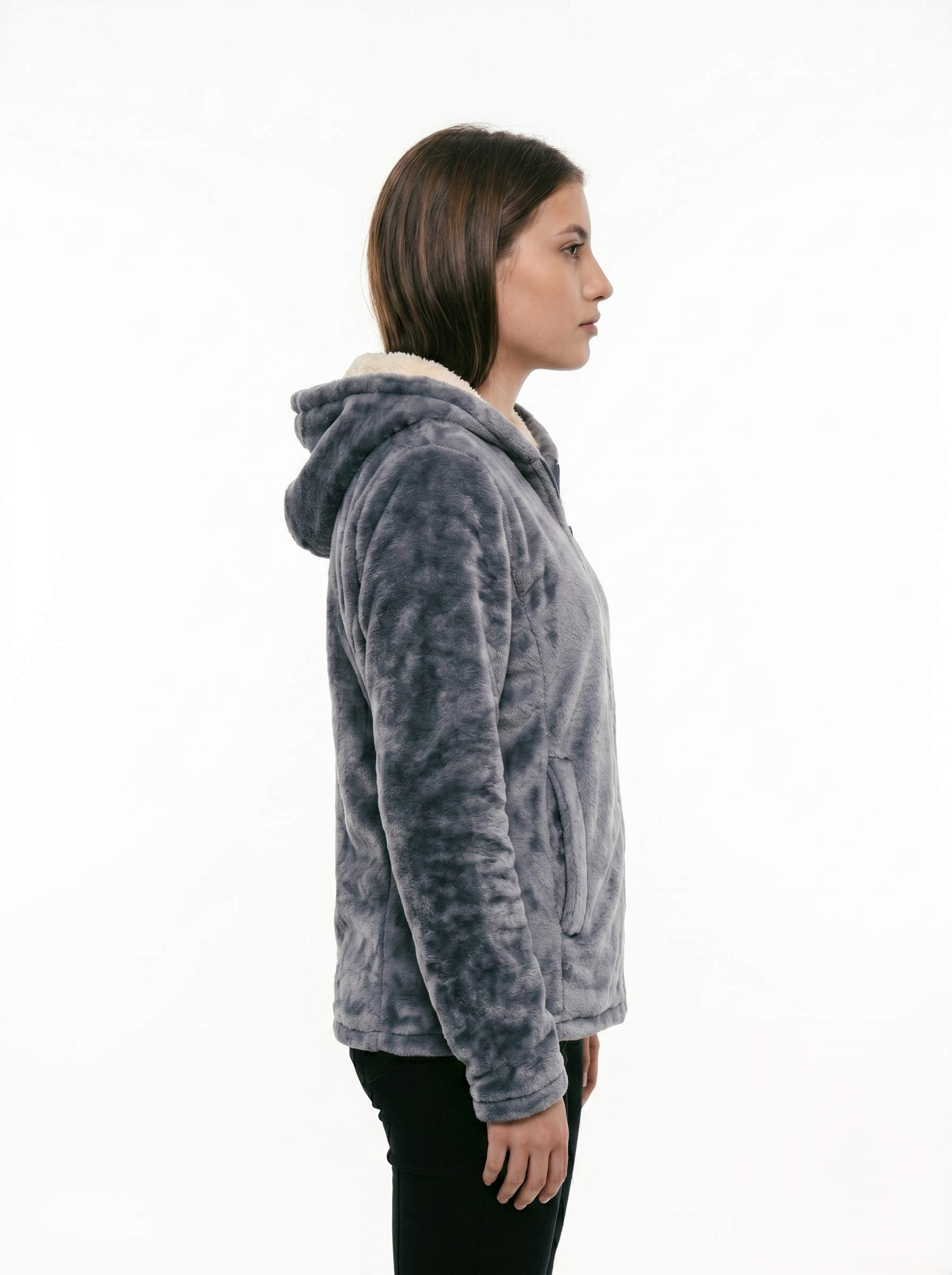 Chamarra Polar Térmica con Capucha y Forro Sherpa Gris Ártico