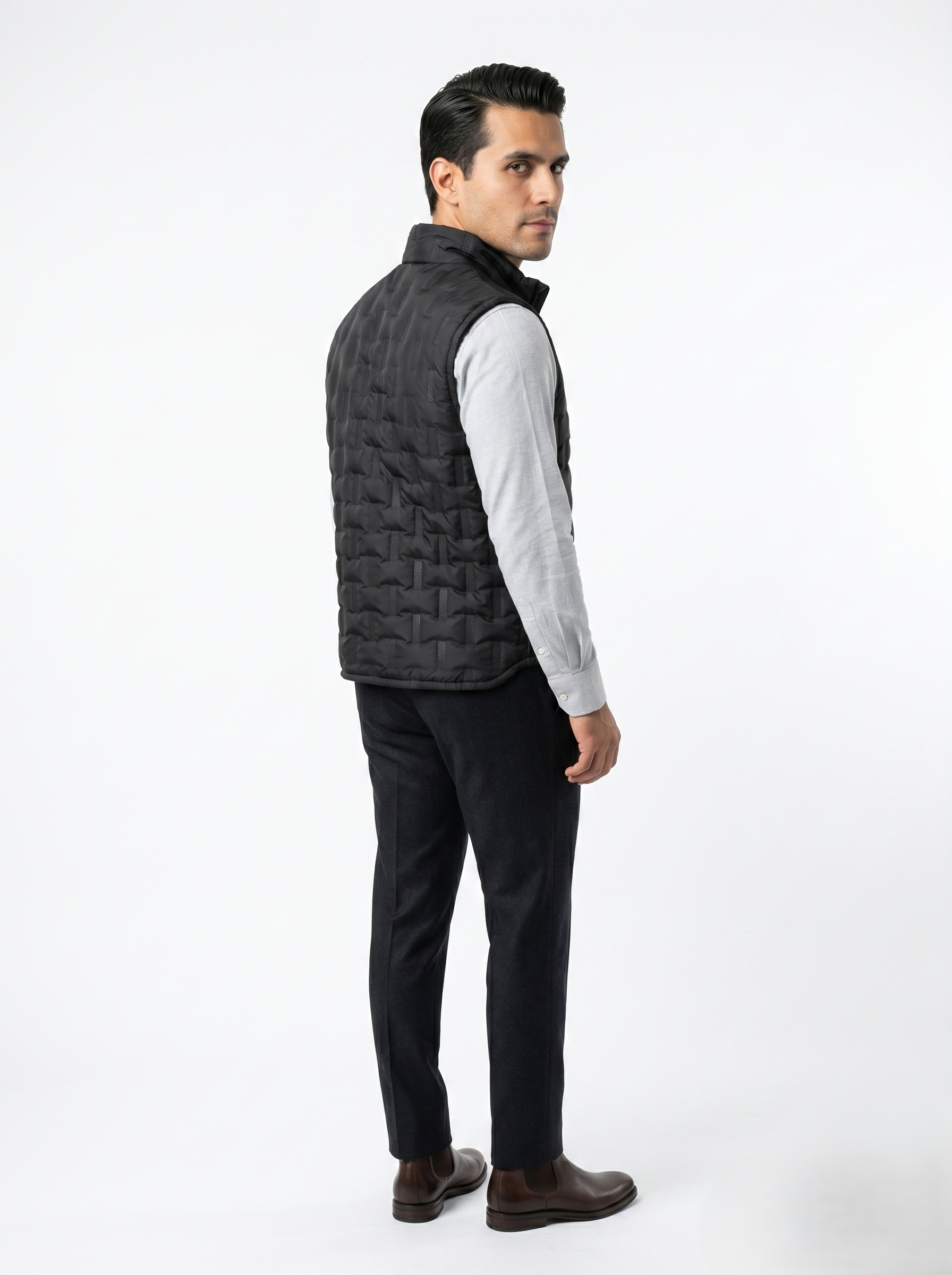 Chaleco Texturizado Capitonado Negro Casual Ligero