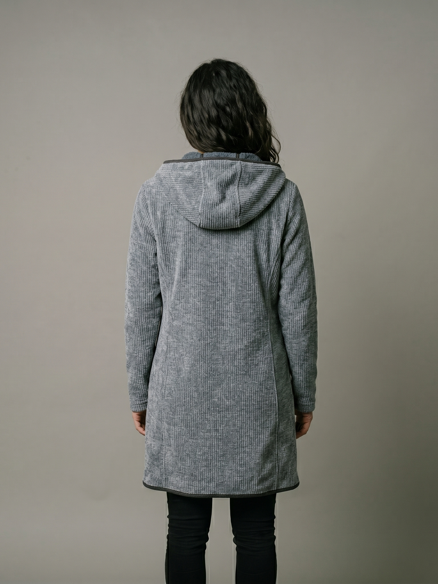 Abrigo Largo Texturizado con Gorro y Cierre Color Gris