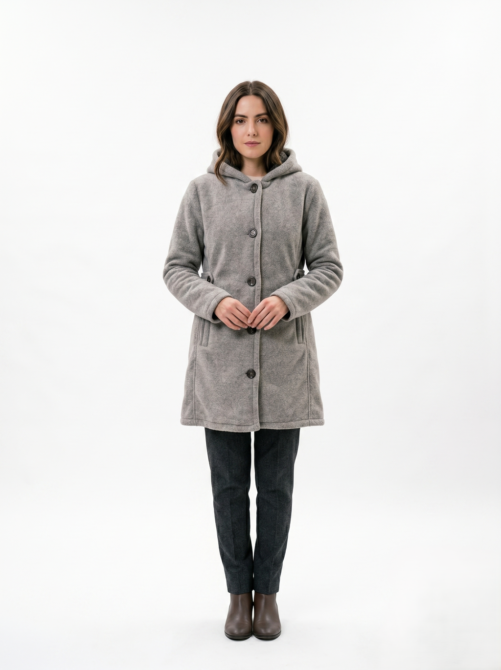 Gabardina De Textura Con Botones En Contraste Color Gris