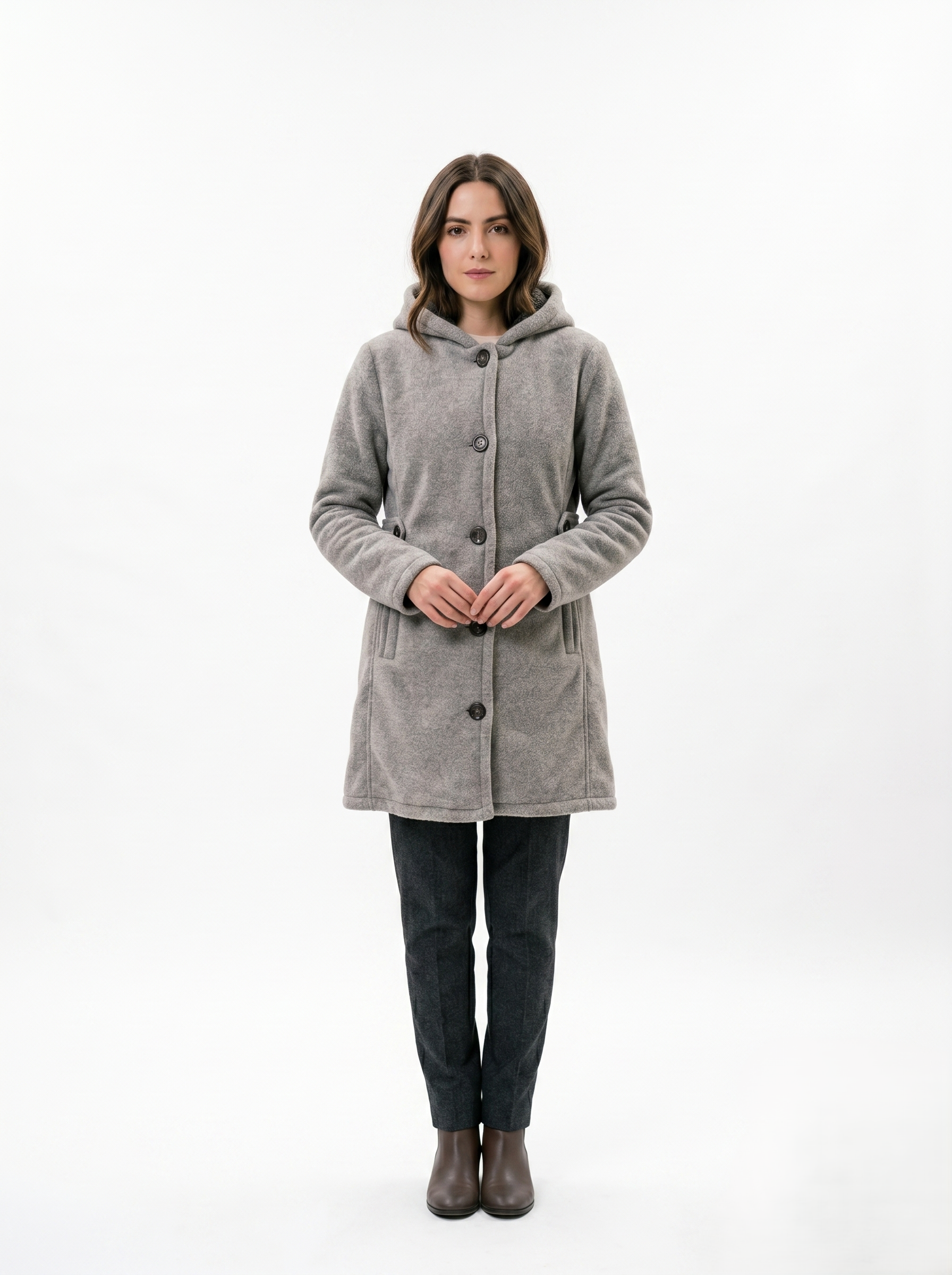 Gabardina De Textura Con Botones En Contraste Color Gris