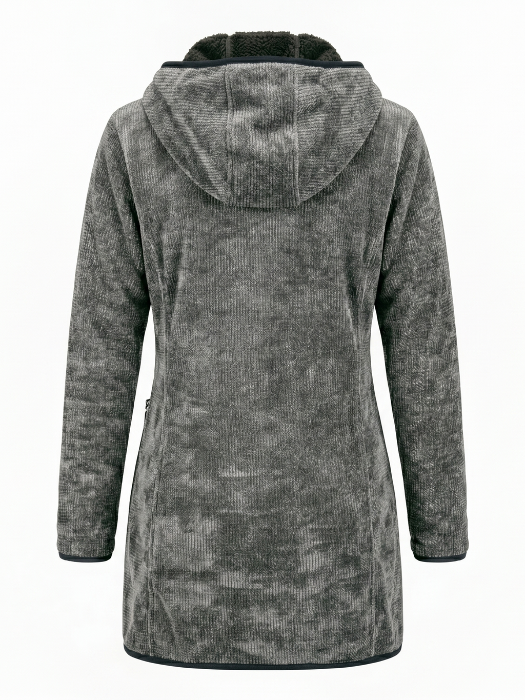Abrigo Largo Texturizado con Gorro y Cierre Color Gris Obscuro