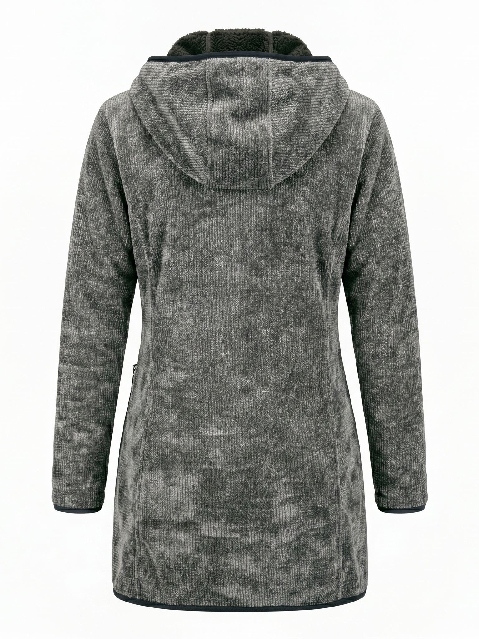 Abrigo Largo Texturizado con Gorro y Cierre Color Gris Obscuro