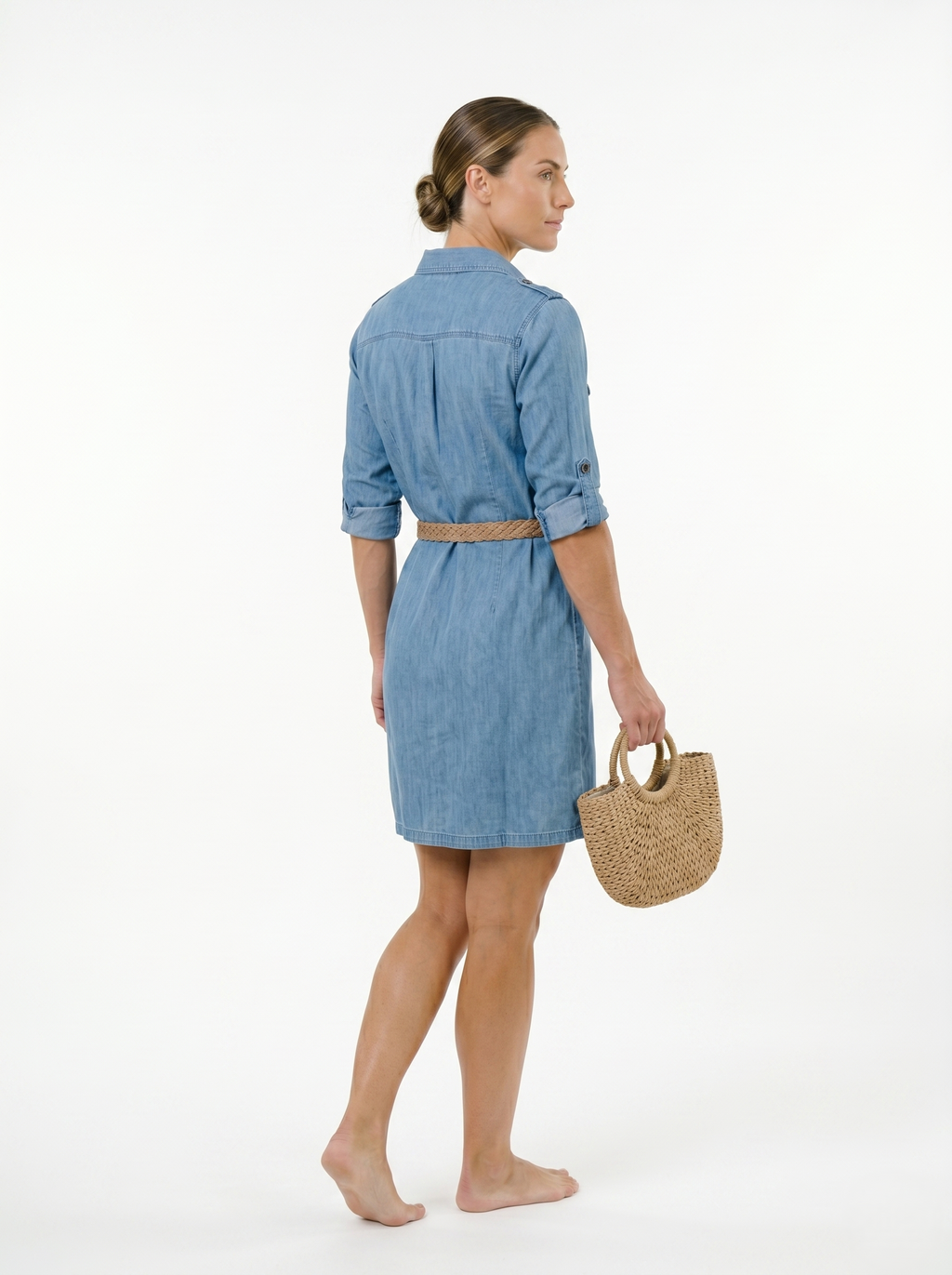 Vestido Camisero De Mezclilla Tono Claro Casual Incluye Cinturón