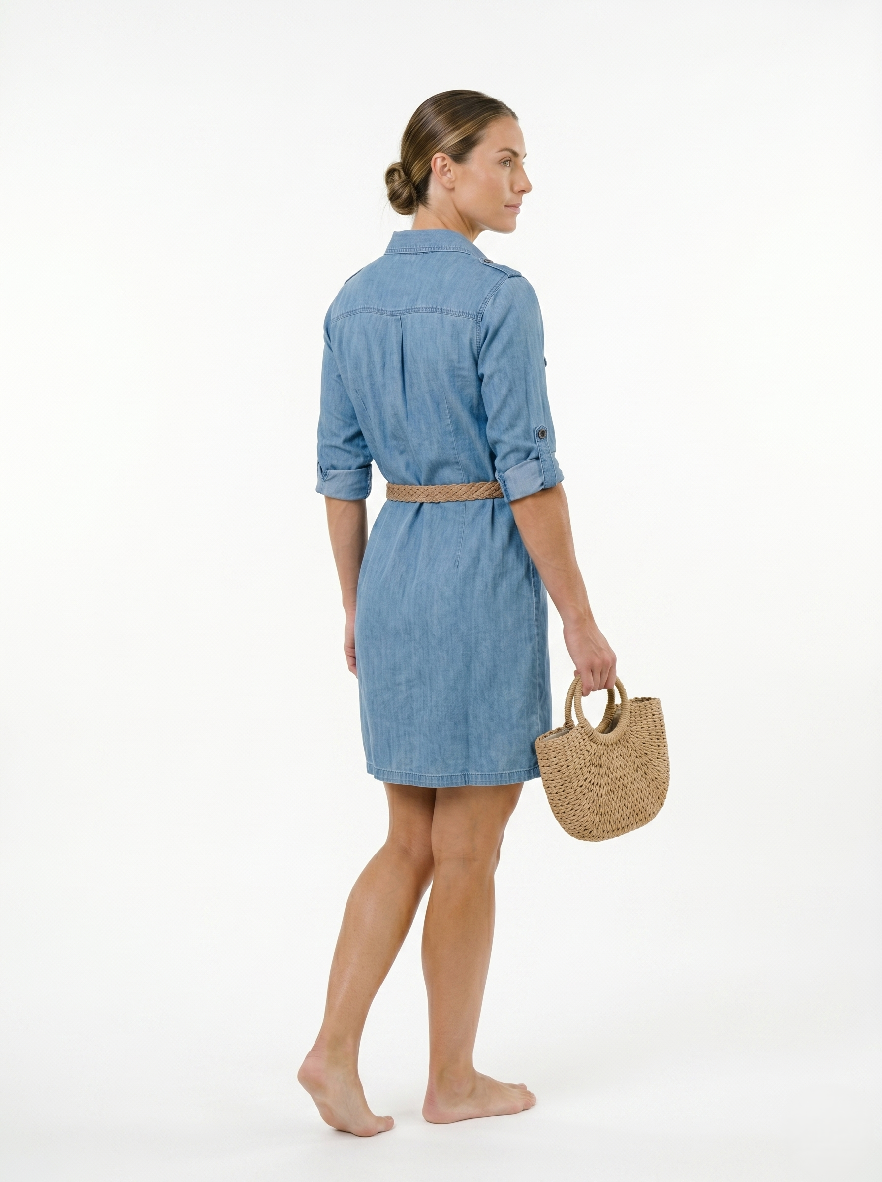 Vestido Camisero De Mezclilla Tono Claro Casual Incluye Cinturón