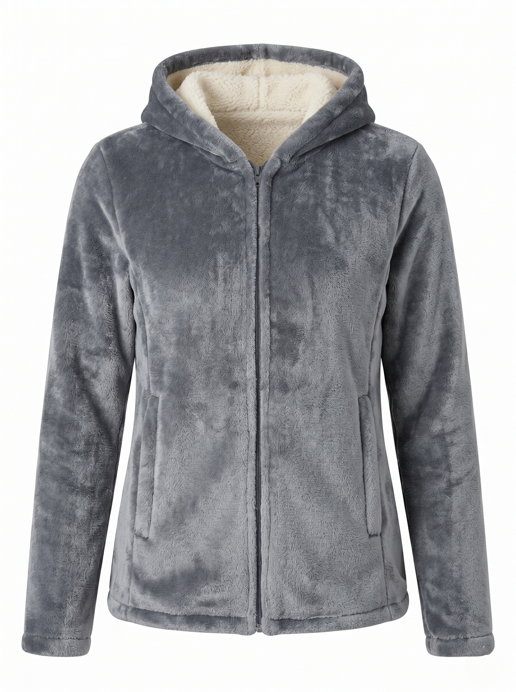 Chamarra Polar Térmica con Capucha y Forro Sherpa Gris Ártico