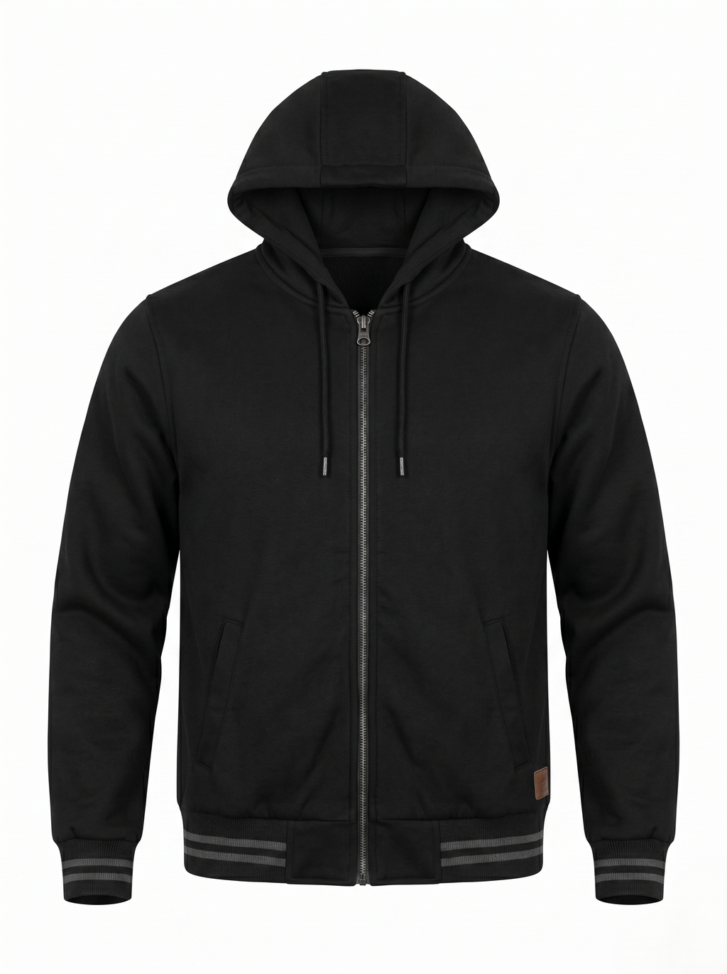 Chamarra Polar Ligera Para Hombre Con Gorro Negro Casual
