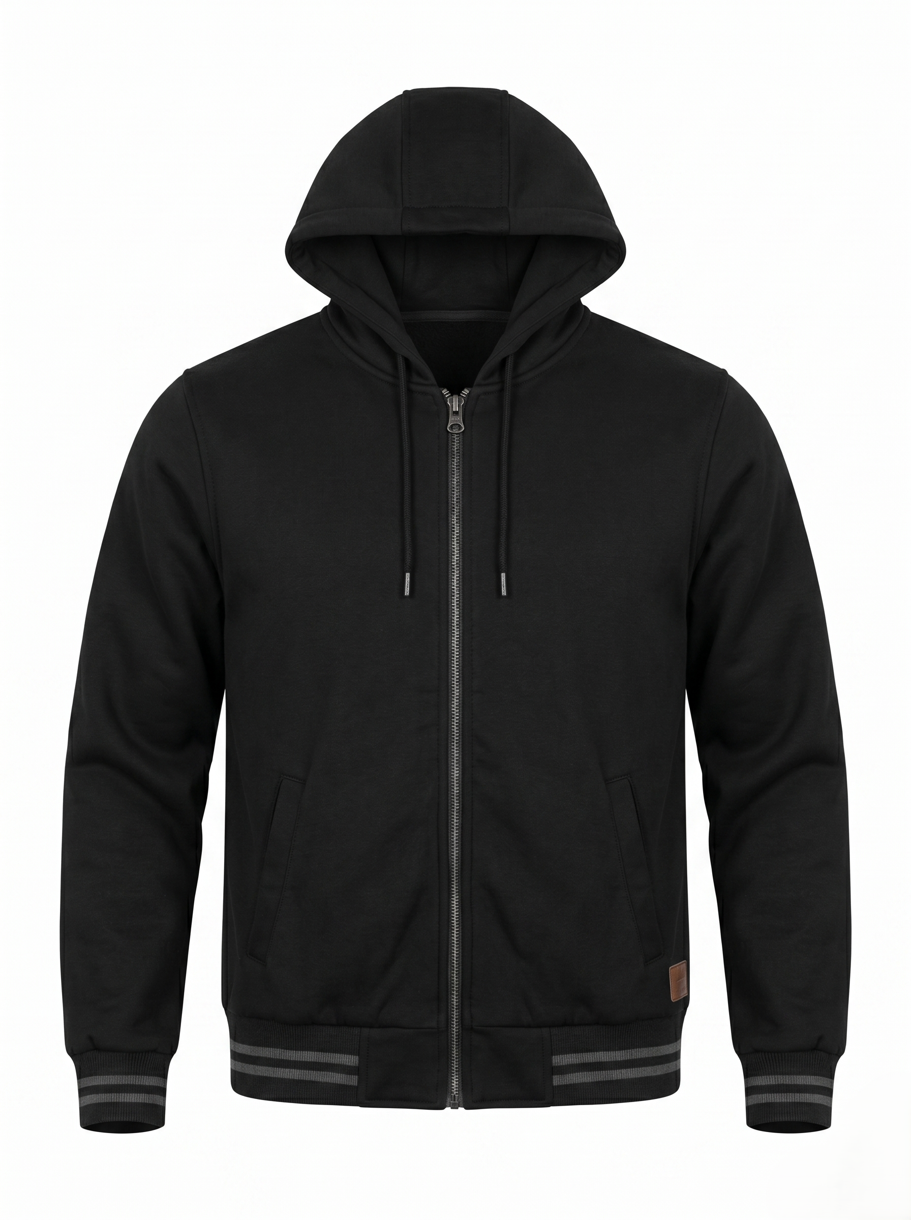 Chamarra Polar Ligera Para Hombre Con Gorro Negro Casual